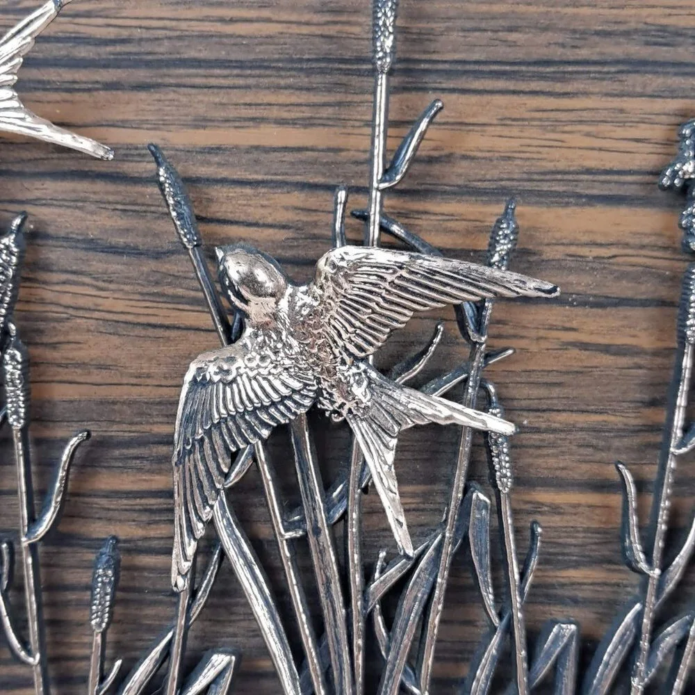 Birds in Flight, Copper on Wood with Wooden Easel or Wall Hanging Vintage